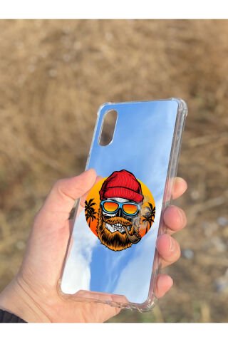 Samsung Galaxy A02 Uyumlu Aynalı Kuru Kafa Desenli Darbe Kamera Korumalı Silikon Telefon Kılıfı