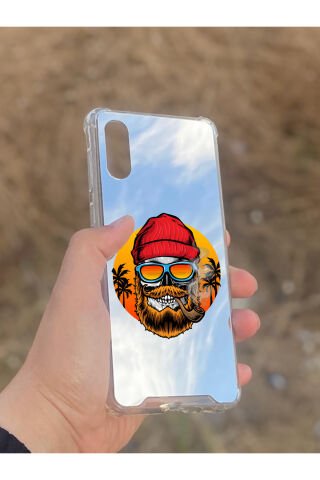 Samsung Galaxy A02 Uyumlu Aynalı Kuru Kafa Desenli Darbe Kamera Korumalı Silikon Telefon Kılıfı