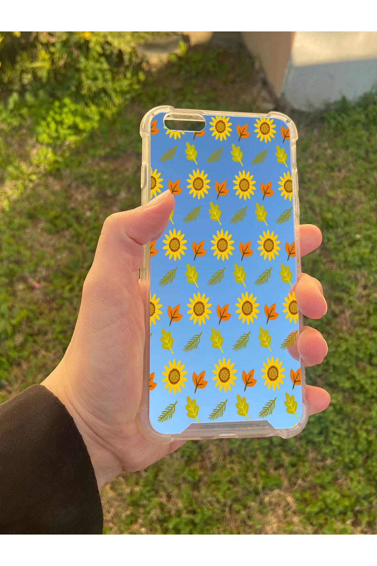 İphone 6S Plus Uyumlu Aynalı Ayçiçeği Desenli Darbe Kamera Korumalı Silikon Telefon Kılıfı