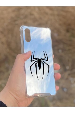 Samsung Galaxy A02 Uyumlu Aynalı Spider Desenli Darbe Kamera Korumalı Silikon Telefon Kılıfı