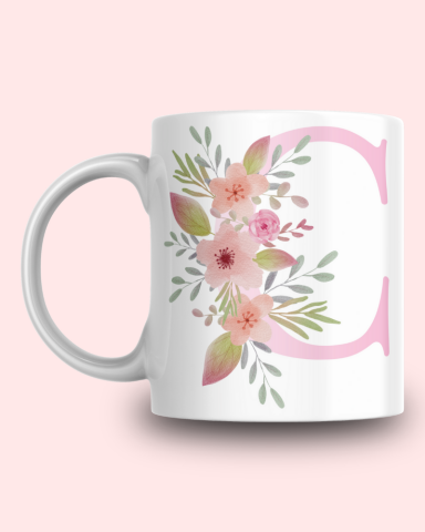Pembe Çiçek Desenli C Harfli Kupa