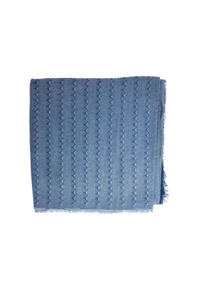 Kadın Pamuklı Yün Eşarp Mavi 100x100
