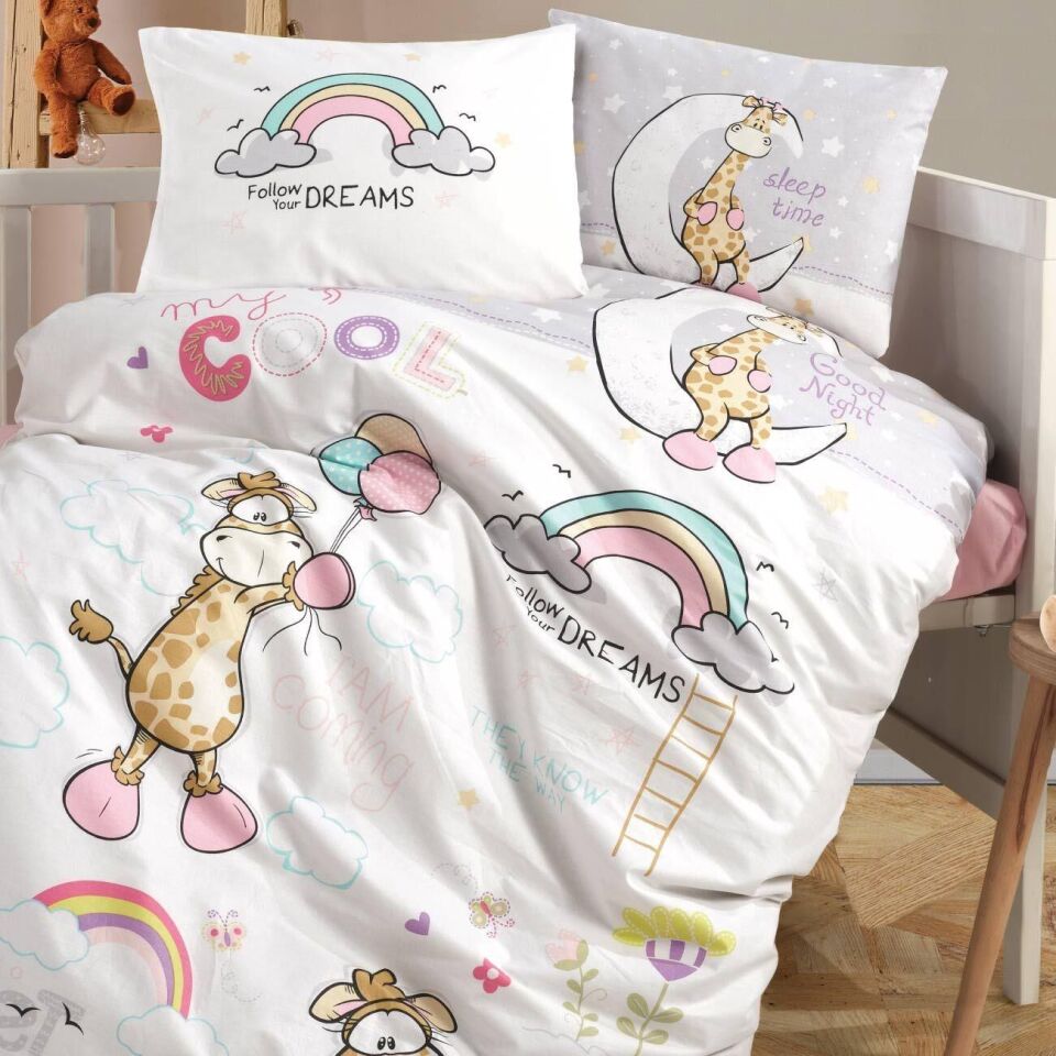 Ranforce 100% Pamuk Bebek Nevresim Takımı Sleep Time Pembe V1