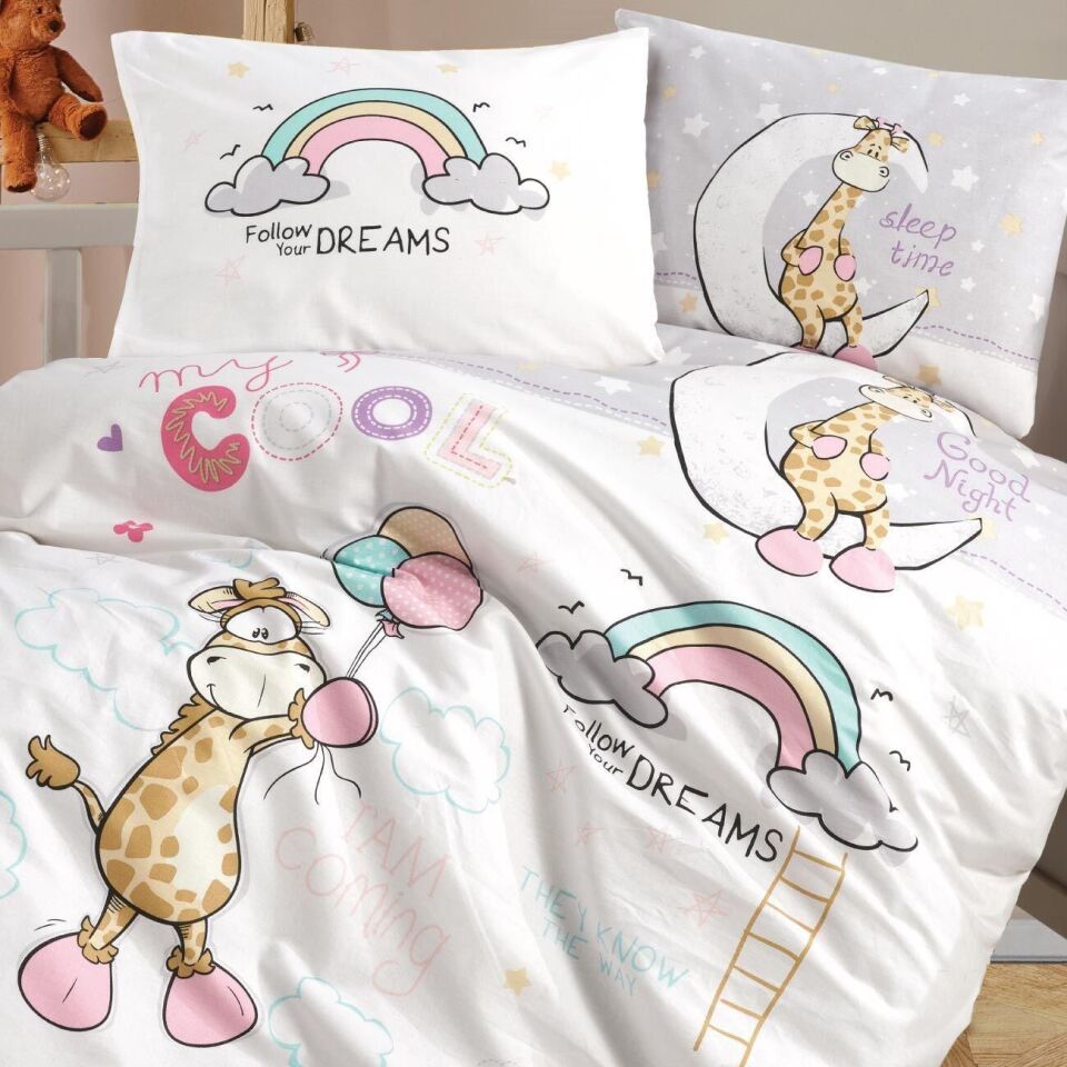 Ranforce 100% Pamuk Bebek Nevresim Takımı Sleep Time Pembe V1