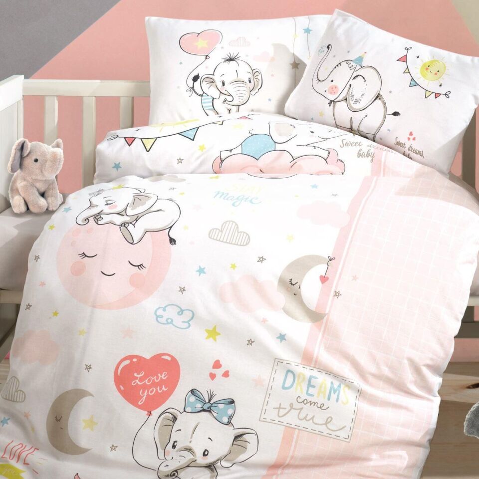 Ranforce 100% Pamuk Bebek Nevresim Takımı Sweet Dreams Pudra V1