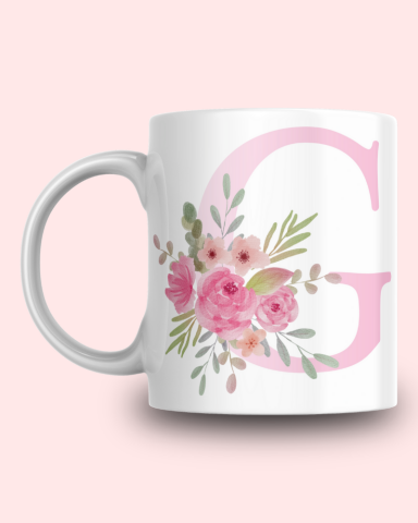 Pembe Çiçek Desenli G Harfli Kupa