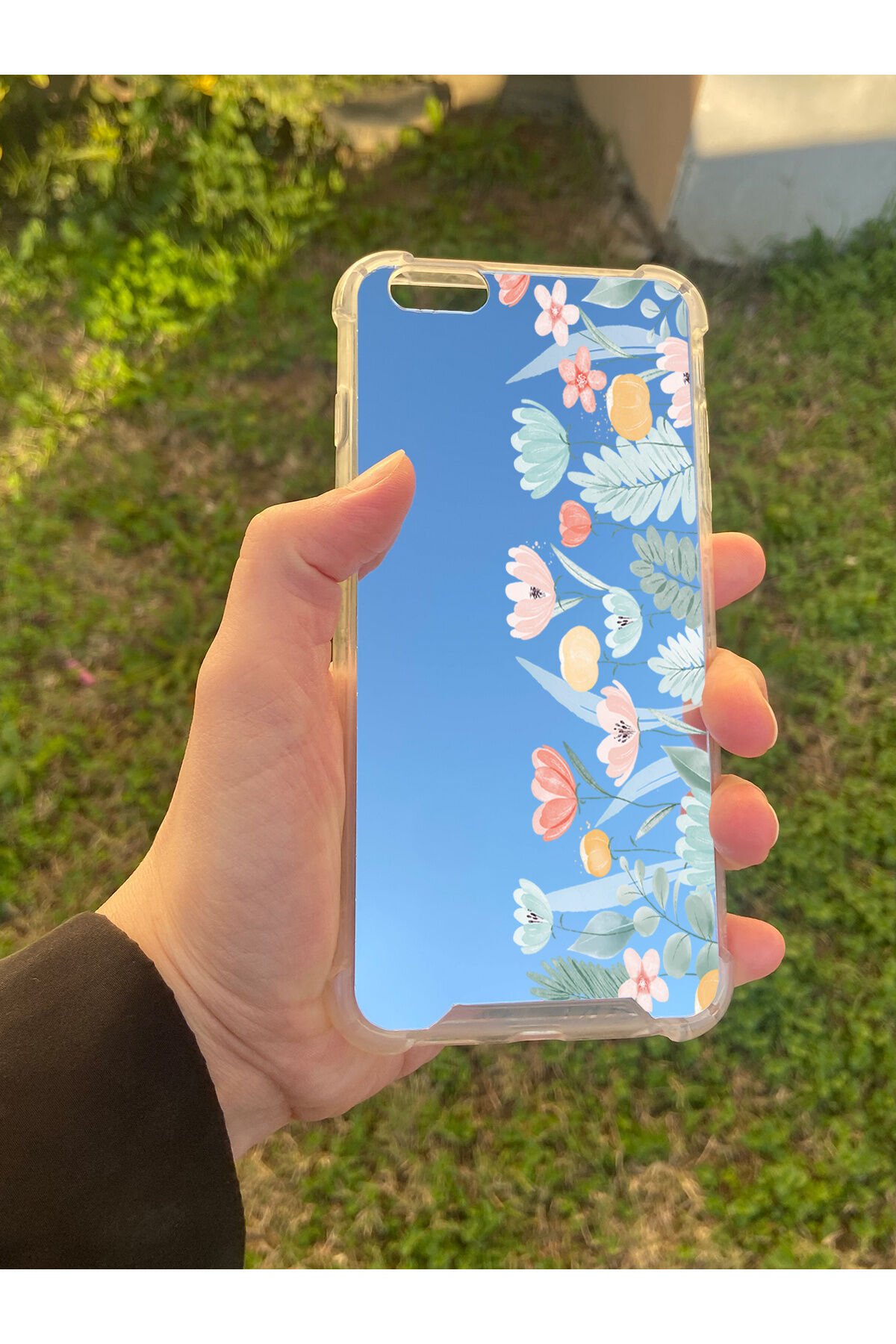 İphone 6S Plus Uyumlu Aynalı Renkli Lale Desenli Darbe Kamera Korumalı Silikon Telefon Kılıfı