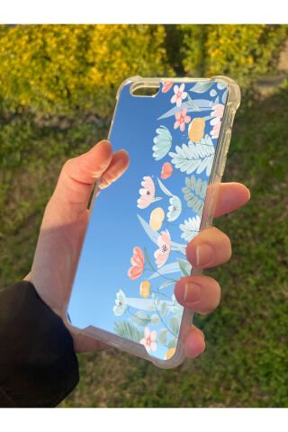 İphone 6S Plus Uyumlu Aynalı Renkli Lale Desenli Darbe Kamera Korumalı Silikon Telefon Kılıfı