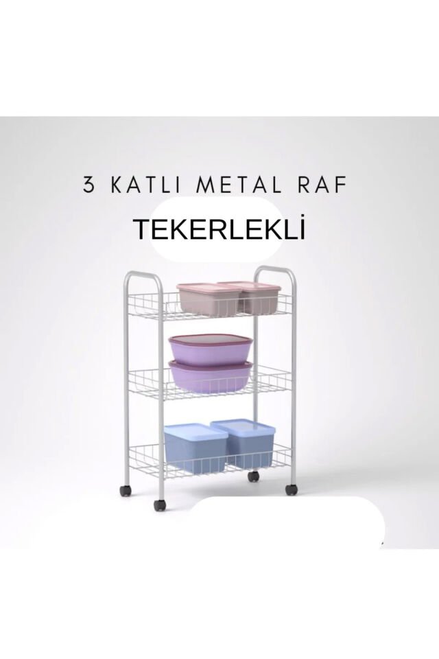 3 Katlı Metal Raf Tekerlekli- Düzenleyici - Organizatör (DEMONTE)
