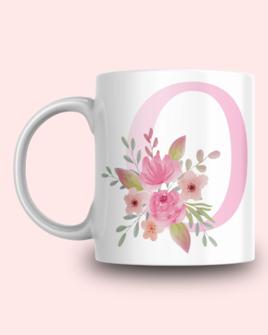 Pembe Çiçek Desenli O Harfli Kupa
