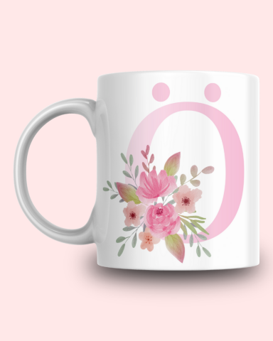 Pembe Çiçek Desenli Ö Harfli Kupa