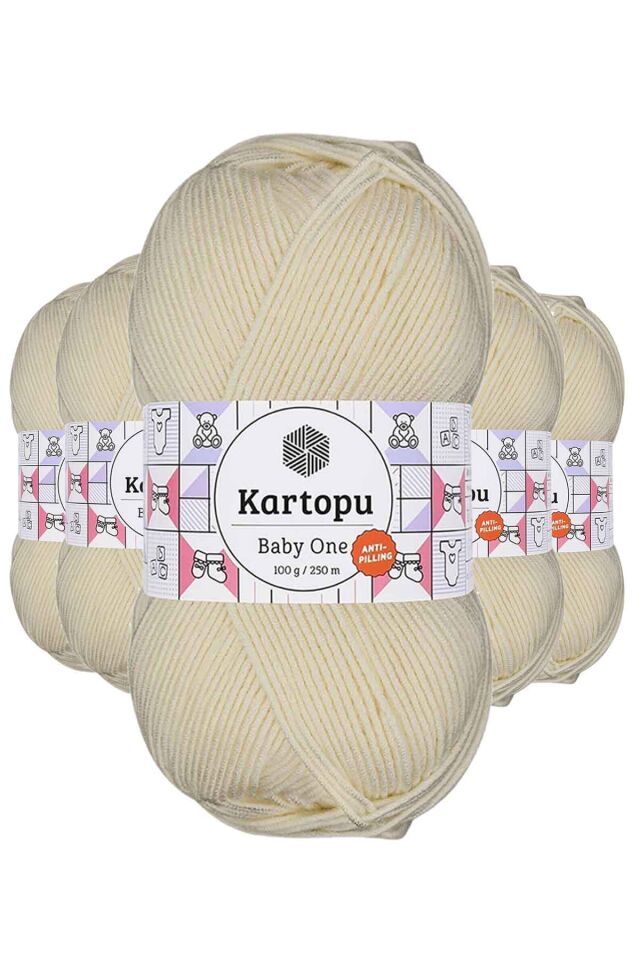 5 Adet Baby One Tüylenmeyen El Örgü İpi Yünü Krem K025