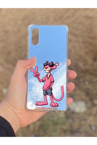 Samsung Galaxy A02 Uyumlu Aynalı Pembe Panter Desenli Darbe Kamera Korumalı Silikon Telefon Kılıfı