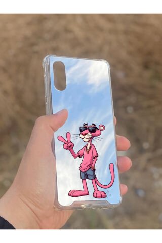 Samsung Galaxy A02 Uyumlu Aynalı Pembe Panter Desenli Darbe Kamera Korumalı Silikon Telefon Kılıfı