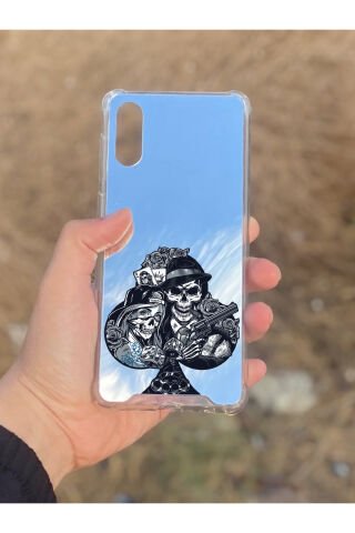 Samsung Galaxy A02 Uyumlu Aynalı Siyah Desenli Darbe Kamera Korumalı Silikon Telefon Kılıfı