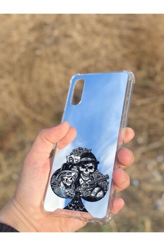 Samsung Galaxy A02 Uyumlu Aynalı Siyah Desenli Darbe Kamera Korumalı Silikon Telefon Kılıfı