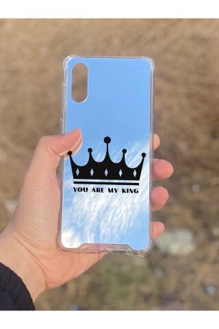 Samsung Galaxy A02 Uyumlu Aynalı Kral Taçı Desenli Darbe Kamera Korumalı Silikon Telefon Kılıfı