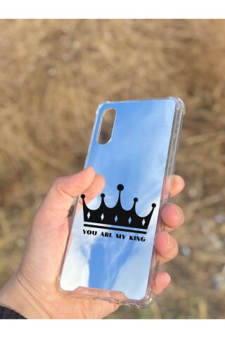 Samsung Galaxy A02 Uyumlu Aynalı Kral Taçı Desenli Darbe Kamera Korumalı Silikon Telefon Kılıfı