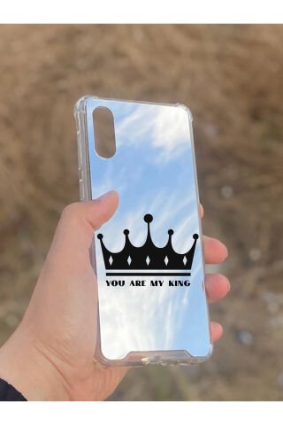 Samsung Galaxy A02 Uyumlu Aynalı Kral Taçı Desenli Darbe Kamera Korumalı Silikon Telefon Kılıfı