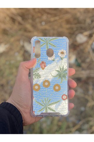 Samsung Galaxy A30 Uyumlu Aynalı Çiçek Desenli Darbe Kamera Korumalı Silikon Telefon Kılıfı