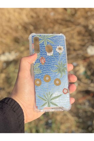 Samsung Galaxy A30 Uyumlu Aynalı Çiçek Desenli Darbe Kamera Korumalı Silikon Telefon Kılıfı