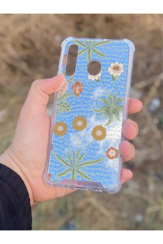 Samsung Galaxy A30 Uyumlu Aynalı Çiçek Desenli Darbe Kamera Korumalı Silikon Telefon Kılıfı
