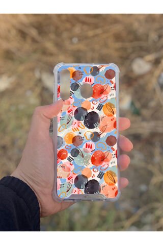 Samsung Galaxy A30 Uyumlu Aynalı Renkli Daire Desenli Darbe Kamera Korumalı Silikon Telefon Kılıfı
