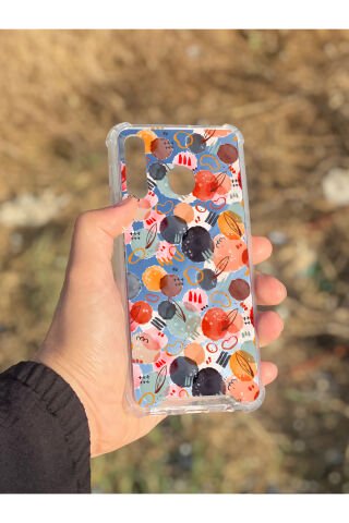 Samsung Galaxy A30 Uyumlu Aynalı Renkli Daire Desenli Darbe Kamera Korumalı Silikon Telefon Kılıfı