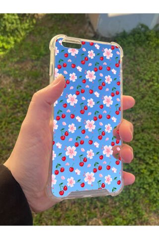 İphone 6S Plus Uyumlu Aynalı Kiraz Desenli Darbe Kamera Korumalı Silikon Telefon Kılıfı