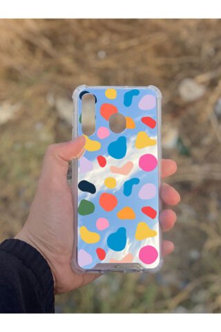 Samsung Galaxy A30 Uyumlu Aynalı Benek Desenli Darbe Kamera Korumalı Silikon Telefon Kılıfı