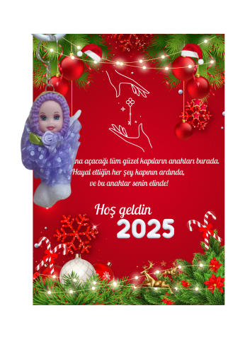 Yeni Yıl Geyik Kart Üzerinde Anahtarlık (Kişiye Özel Yazı Yazdırılabilir) Tütü Bebek