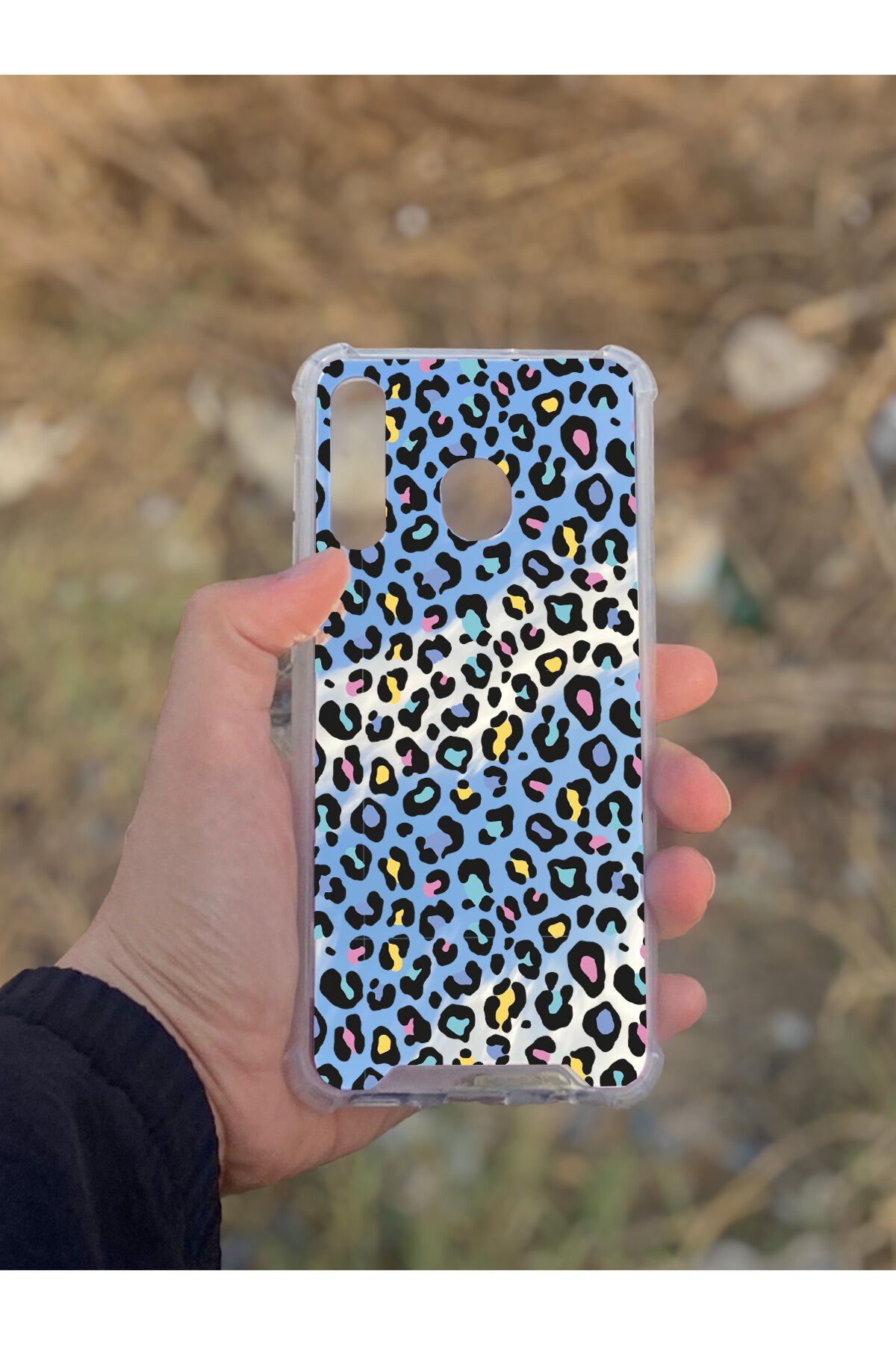 Samsung Galaxy A30 Uyumlu Aynalı Leopar Desenli Darbe Kamera Korumalı Silikon Telefon Kılıfı