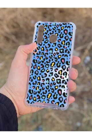 Samsung Galaxy A30 Uyumlu Aynalı Leopar Desenli Darbe Kamera Korumalı Silikon Telefon Kılıfı