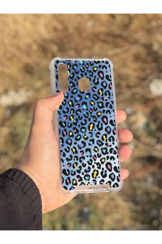 Samsung Galaxy A30 Uyumlu Aynalı Leopar Desenli Darbe Kamera Korumalı Silikon Telefon Kılıfı