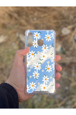 Samsung Galaxy A30 Uyumlu Aynalı Papatya Desenli Darbe Kamera Korumalı Silikon Telefon Kılıfı