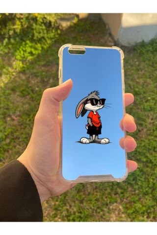 İphone 6S Plus Uyumlu Aynalı Tavşan Desenli Darbe Kamera Korumalı Silikon Telefon Kılıfı
