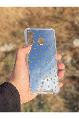Samsung Galaxy A30 Uyumlu Aynalı Yıldız Desenli Darbe Kamera Korumalı Silikon Telefon Kılıfı