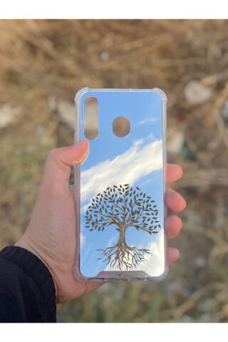 Samsung Galaxy A30 Uyumlu Aynalı Ağaç Desenli Darbe Kamera Korumalı Silikon Telefon Kılıfı