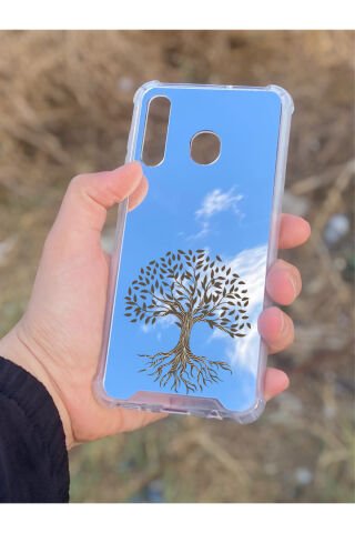 Samsung Galaxy A30 Uyumlu Aynalı Ağaç Desenli Darbe Kamera Korumalı Silikon Telefon Kılıfı