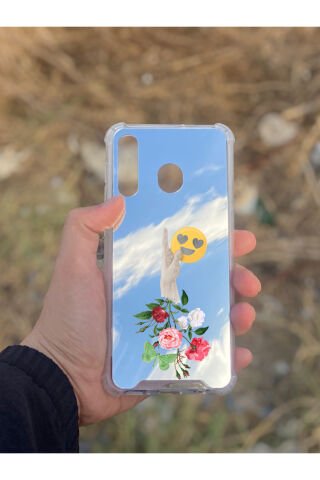 Samsung Galaxy A30 Uyumlu Aynalı Çiçekli El Desenli Darbe Kamera Korumalı Silikon Telefon Kılıfı