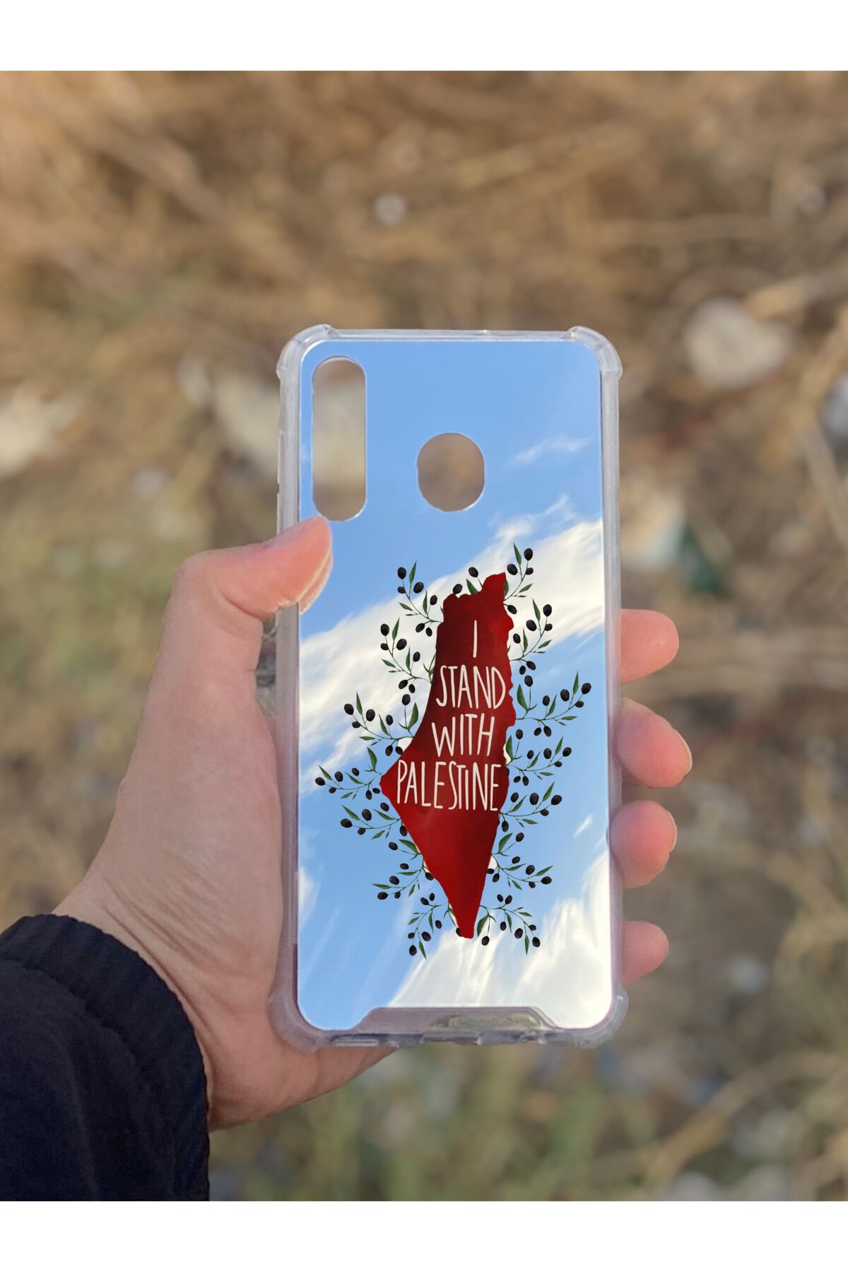 Samsung Galaxy A30 Uyumlu Aynalı Filistin Desenli Darbe Kamera Korumalı Silikon Telefon Kılıfı