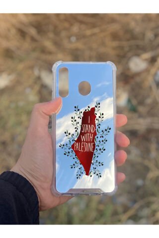 Samsung Galaxy A30 Uyumlu Aynalı Filistin Desenli Darbe Kamera Korumalı Silikon Telefon Kılıfı