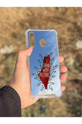 Samsung Galaxy A30 Uyumlu Aynalı Filistin Desenli Darbe Kamera Korumalı Silikon Telefon Kılıfı