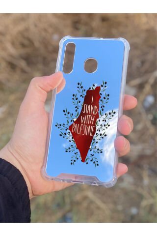 Samsung Galaxy A30 Uyumlu Aynalı Filistin Desenli Darbe Kamera Korumalı Silikon Telefon Kılıfı
