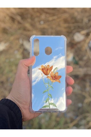 Samsung Galaxy A30 Uyumlu Aynalı Lale Desenli Darbe Kamera Korumalı Silikon Telefon Kılıfı