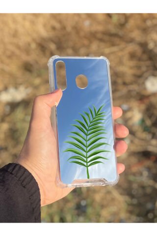 Samsung Galaxy A30 Uyumlu Aynalı Yaprak Desenli Darbe Kamera Korumalı Silikon Telefon Kılıfı
