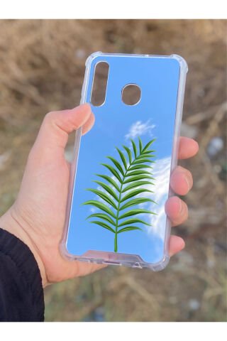 Samsung Galaxy A30 Uyumlu Aynalı Yaprak Desenli Darbe Kamera Korumalı Silikon Telefon Kılıfı