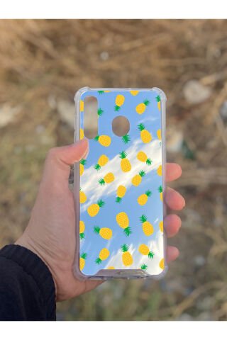 Samsung Galaxy A30 Uyumlu Aynalı Ananas Desenli Darbe Kamera Korumalı Silikon Telefon Kılıfı