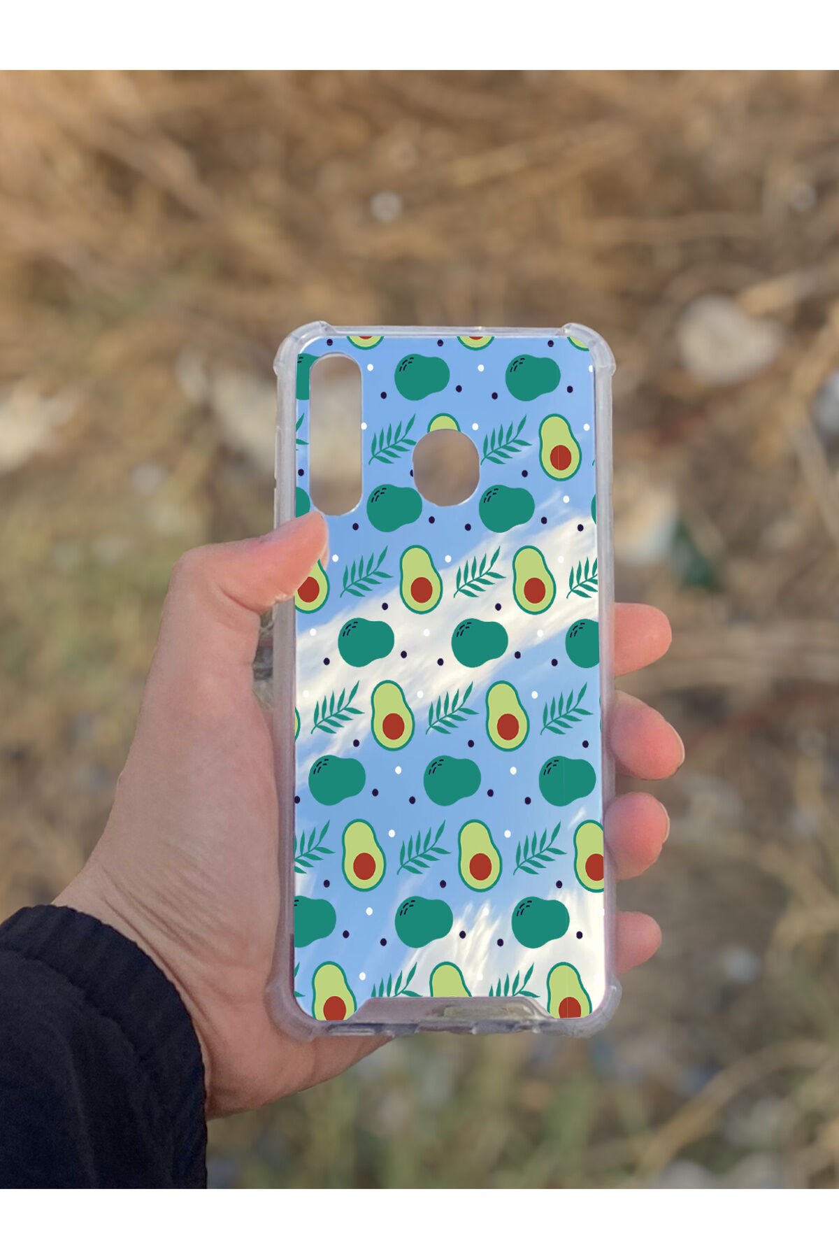 Samsung Galaxy A30 Uyumlu Aynalı Avakado Desenli Darbe Kamera Korumalı Silikon Telefon Kılıfı