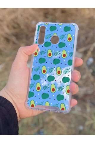Samsung Galaxy A30 Uyumlu Aynalı Avakado Desenli Darbe Kamera Korumalı Silikon Telefon Kılıfı